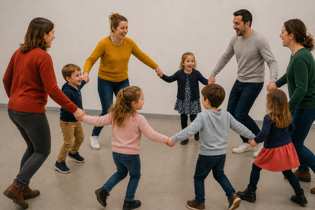 Parents et enfants formant une ronde main dans la main